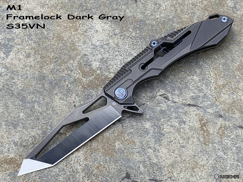 Rike Knife M1 Framelock Dark Gray  S35VN刃材 非对称Tanto 深灰色 钛合金框架锁 Flipper快开折刀（现货）